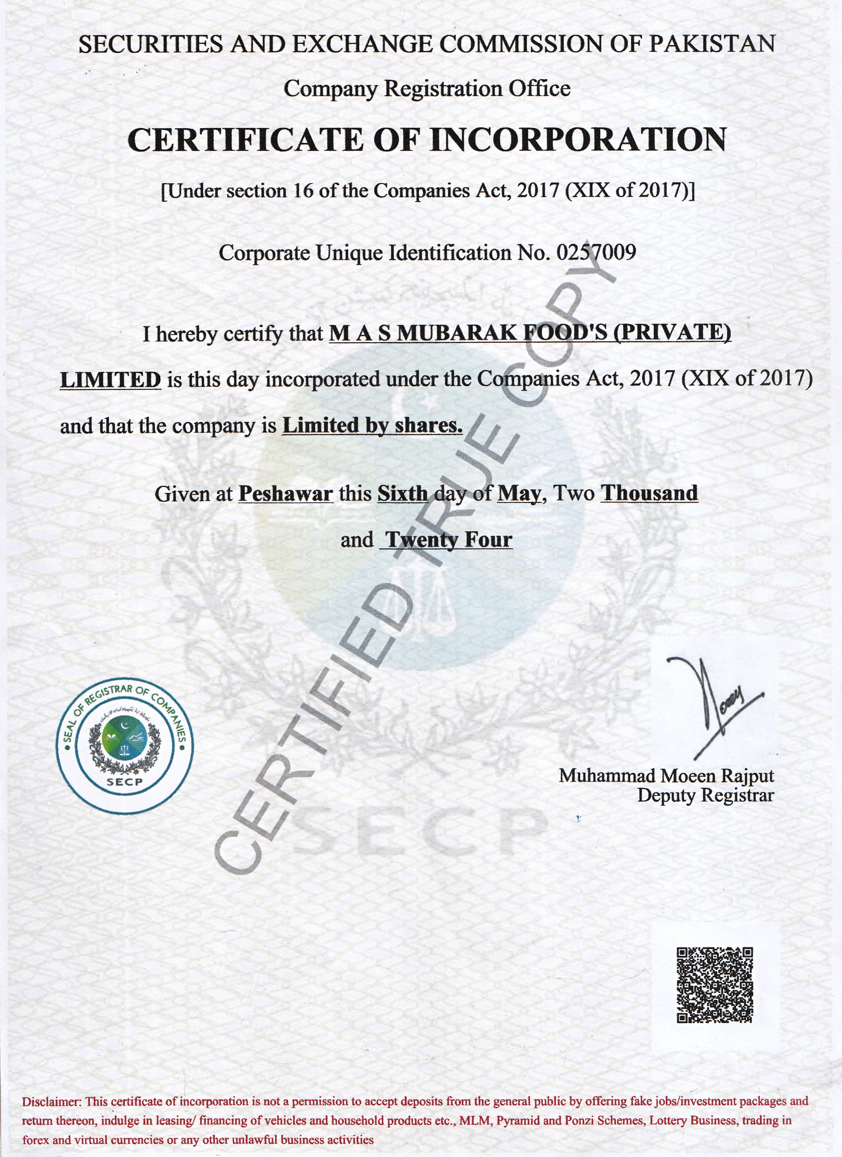 Incoraporation Certificate
