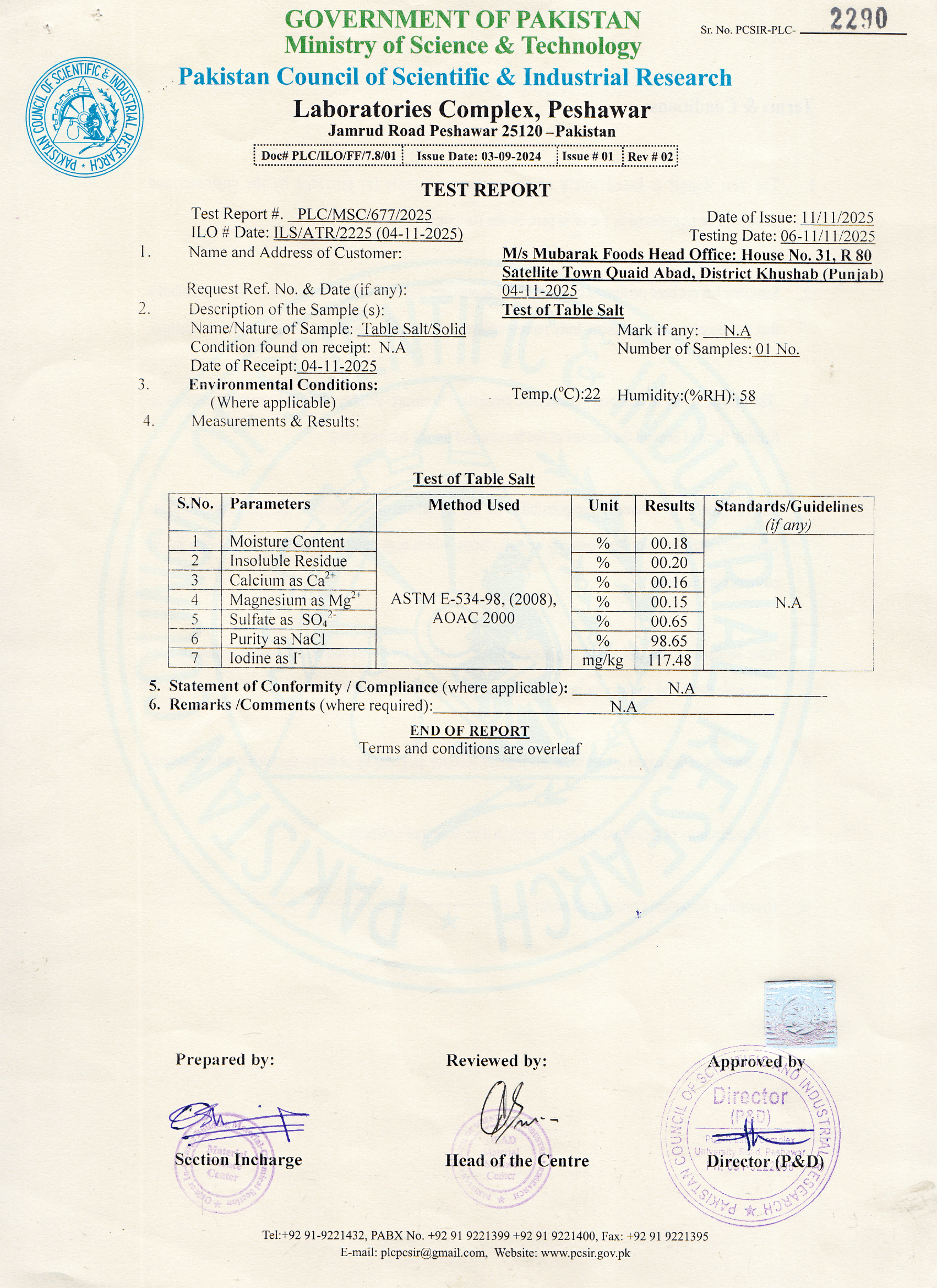 Test Report of Table Salt