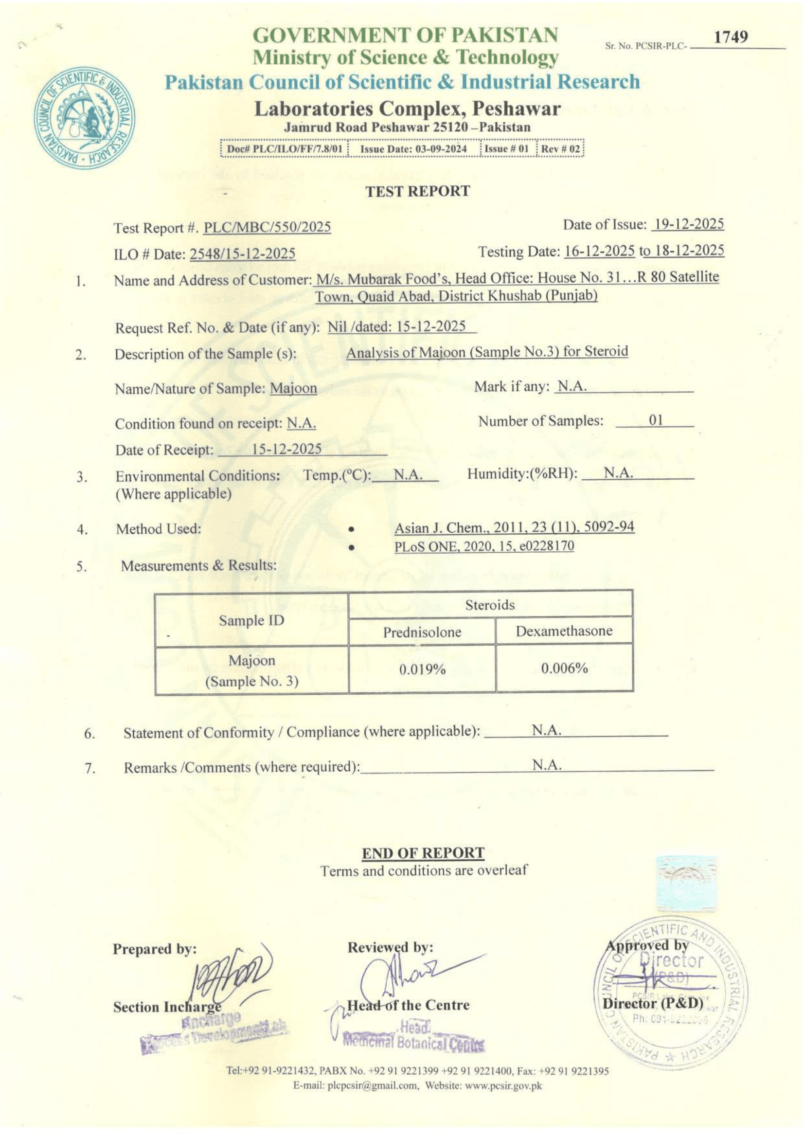 PCSIR Product Safety Report
