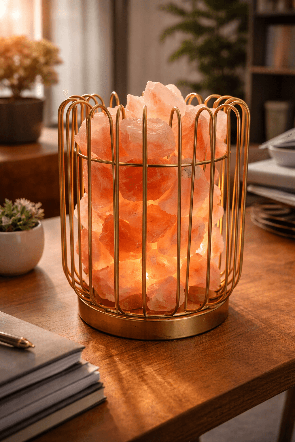 Himalayan Pink Salt Crystal Lamp with Metal Basket